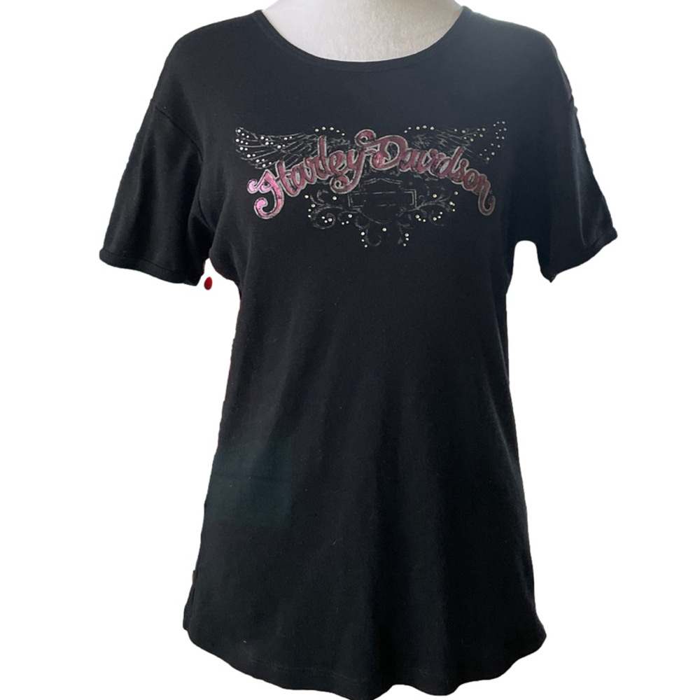 Harley-Davidson Black Short Sleeve Tee with Pink Accents